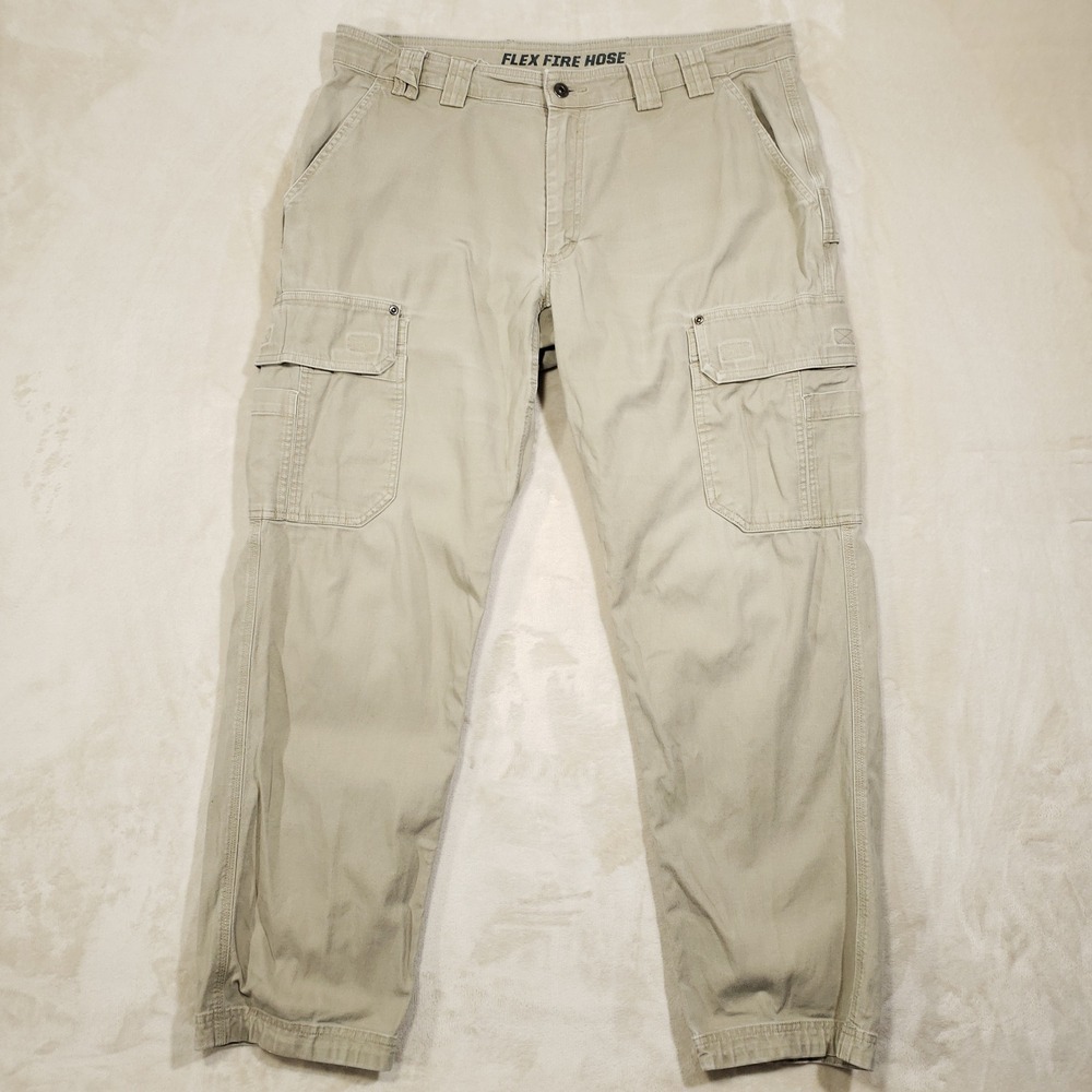 Duluth Trading Co Cargo Pants Mens 36x32 Tan Flex Fire Hose Workwear Trousers
